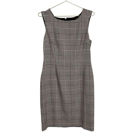Ann Taylor Factory Houndstooth Black White Sleeveless Shift Dress Size 10 - Picture 1 of 7